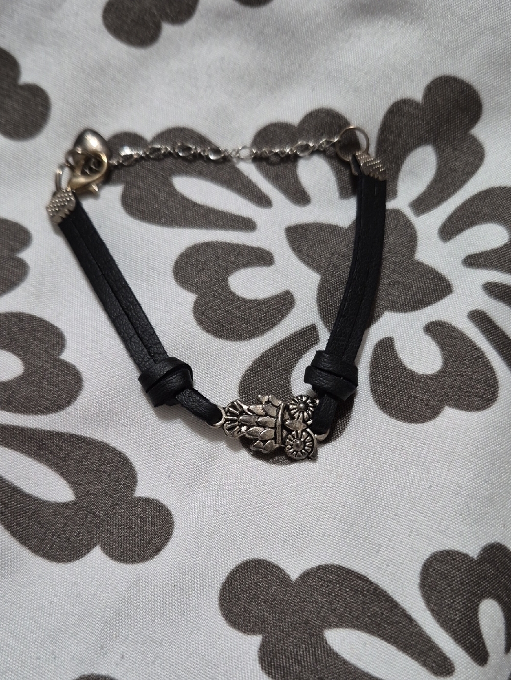 Black Leather Bracelet with Silver Owl Accent